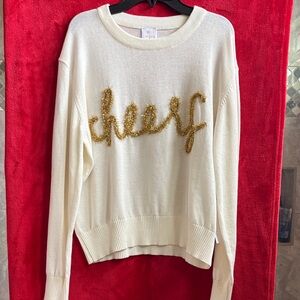 NWT j Marie Women's Cream Sweater w/Gold 'Cheers’ Design
